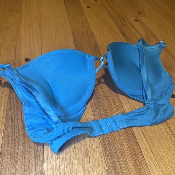 Victoria's Secret 32B Bra Blue Miraculous Plunge Underwire Back Closure Sequin - Picture 5 of 6